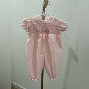 Vintage Smocked Embroidered BABY pink bubble outfit 3-6 months